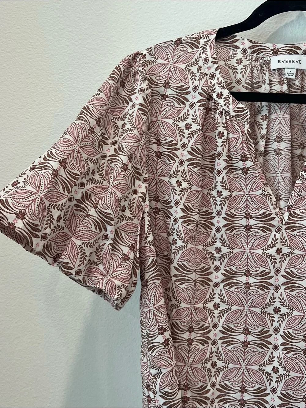 Evereve women’s block print Chloe v-neck swing blouse top large summer vacation - Picture 3 of 8
